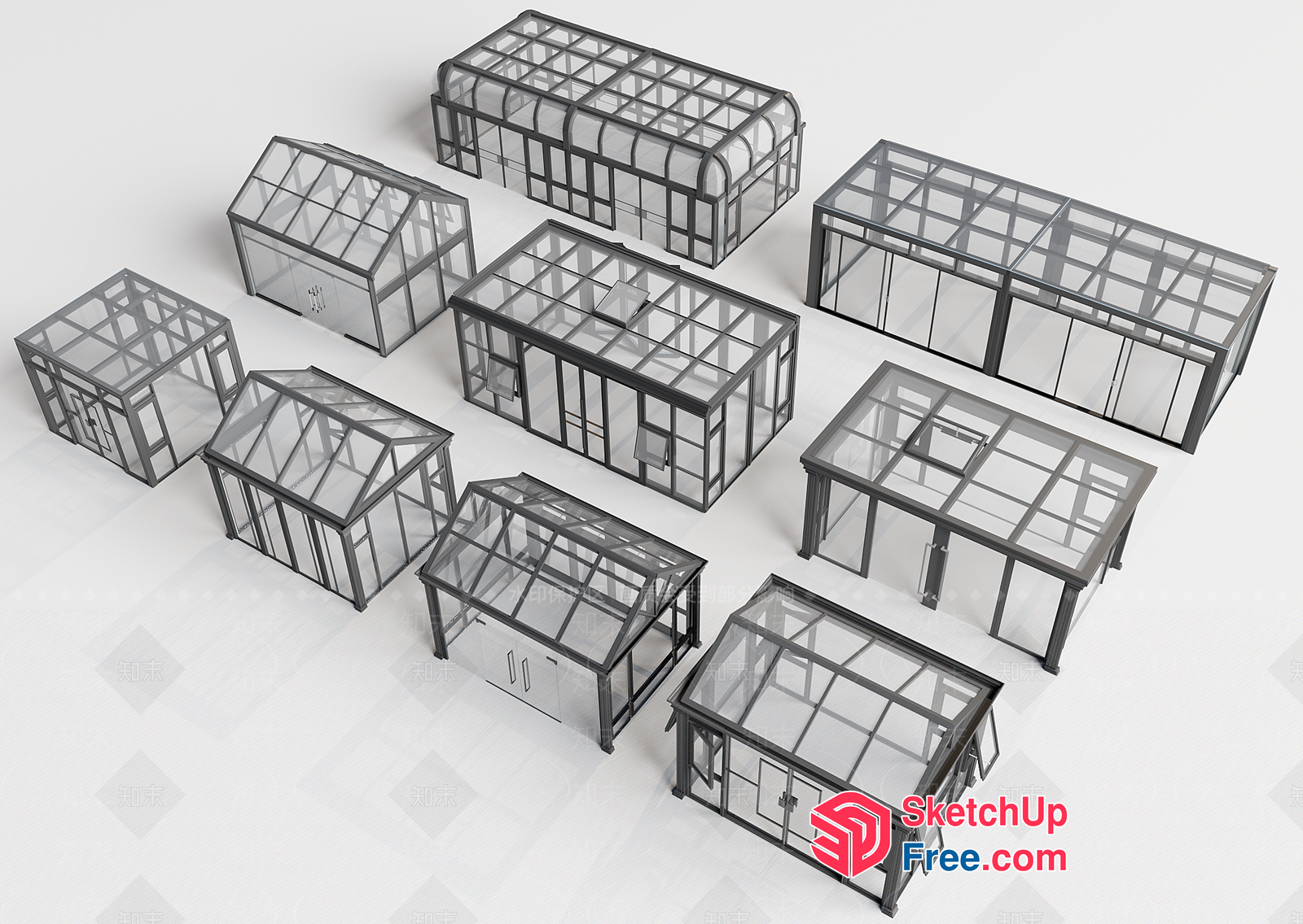 Glass Greenhouses In Various Styles 3D SketchUp File