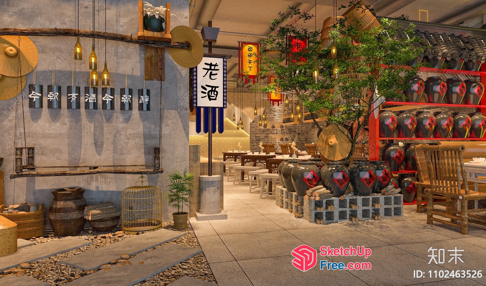Asian-Inspired Restaurant Interior 3D SketchUp File