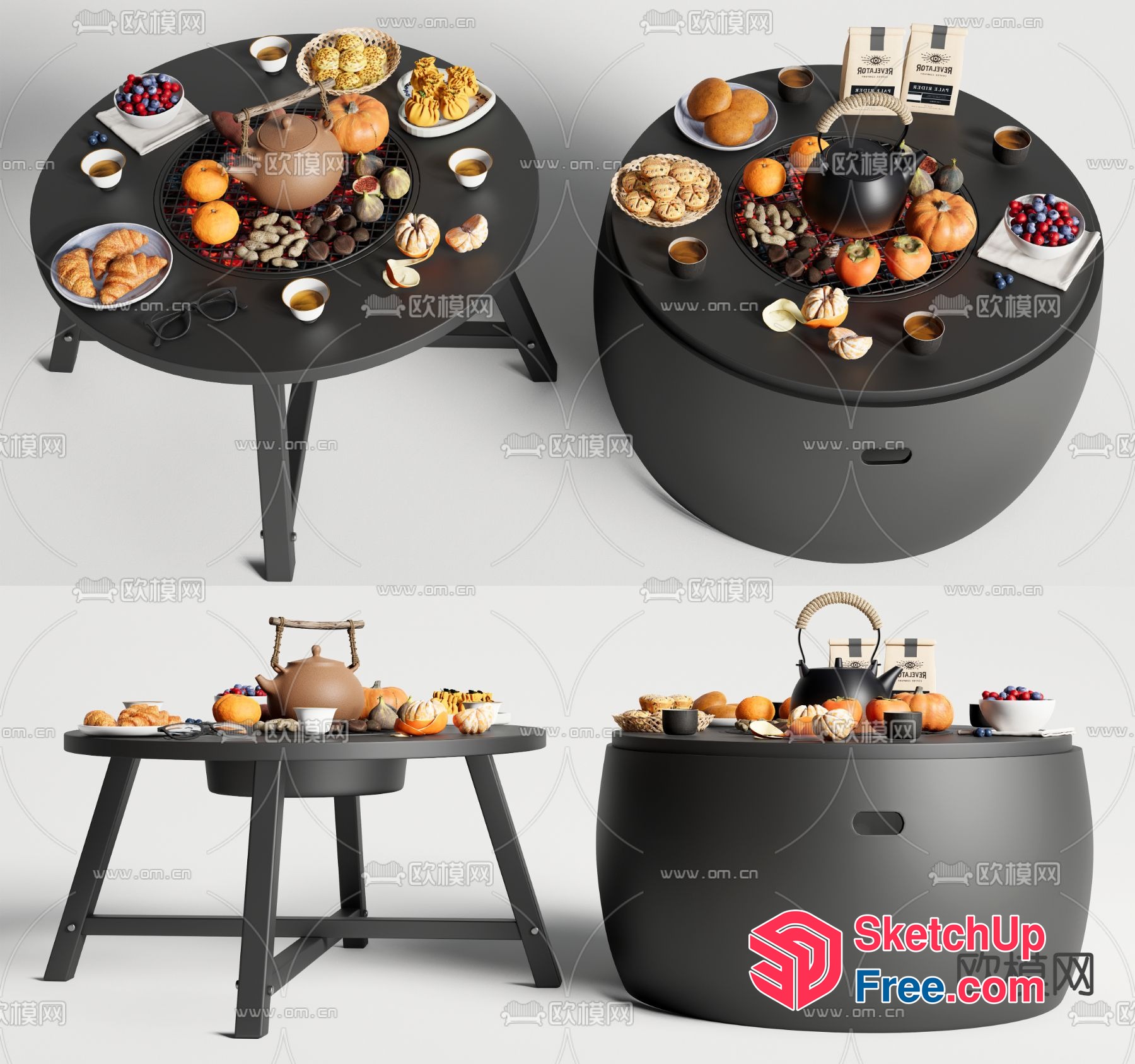 Outdoor Table Sets With Food And Drinks 3D SketchUp File