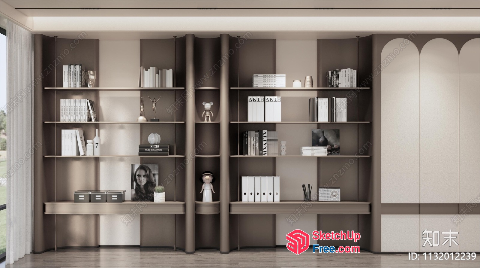 Modern Minimalist Office Bookcase With Decorative Shelf 3D SketchUp File