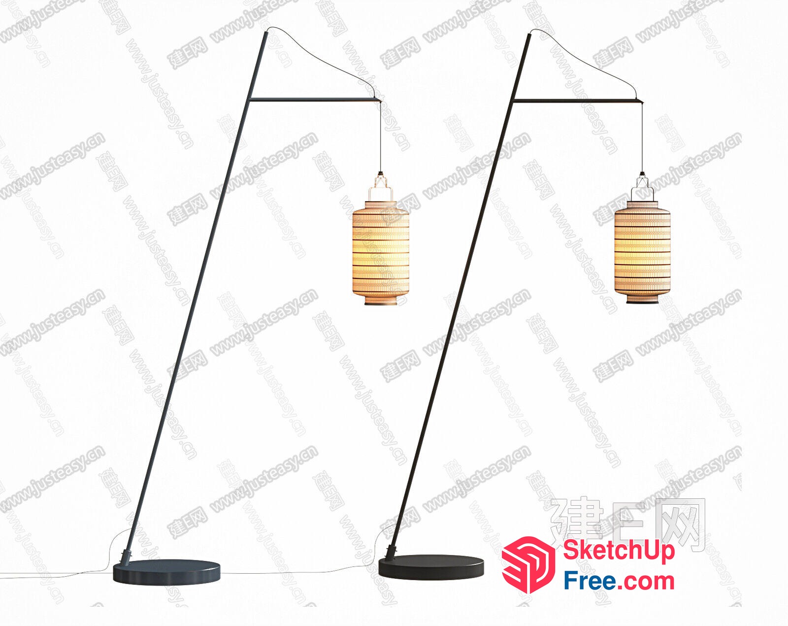 Asian-Inspired Hanging Lantern Floor Lamps 3D SketchUp File