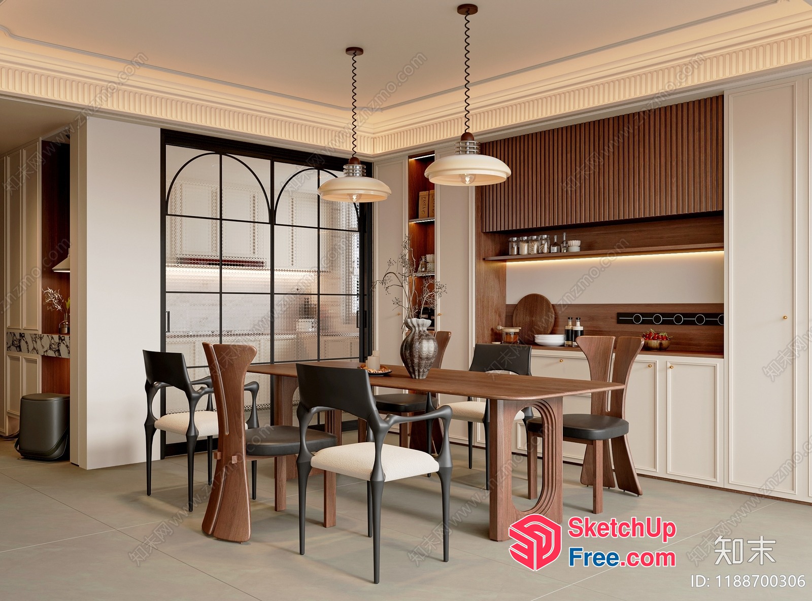 Modern Dining Room With Wooden Table And Chairs 3D SketchUp File