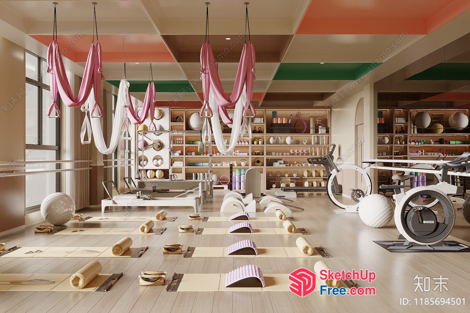 Modern Gym Interior With Suspended Exercise Equipment 3D SketchUp File