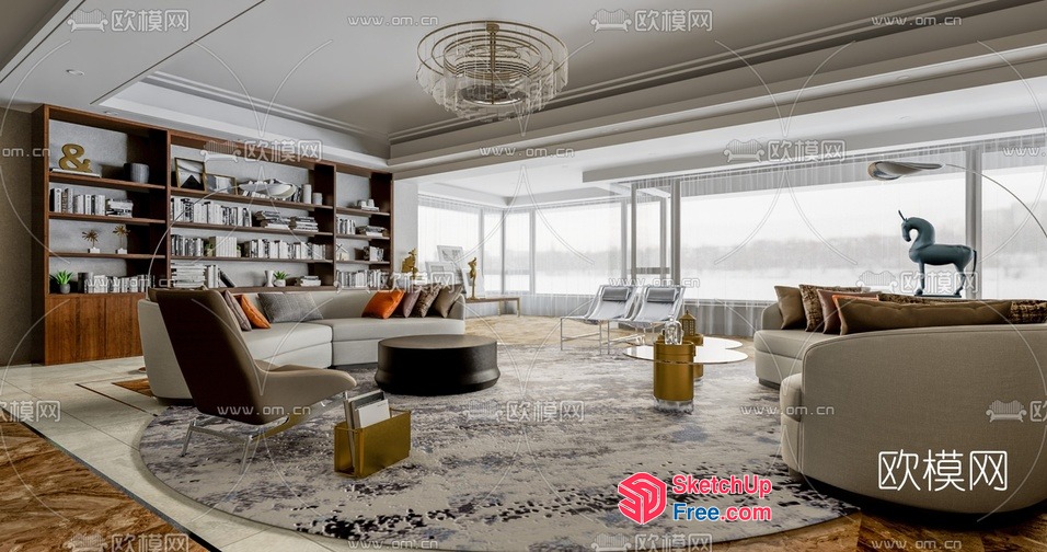 Elegant And Modern Living Room With A Stunning View 3D SketchUp File