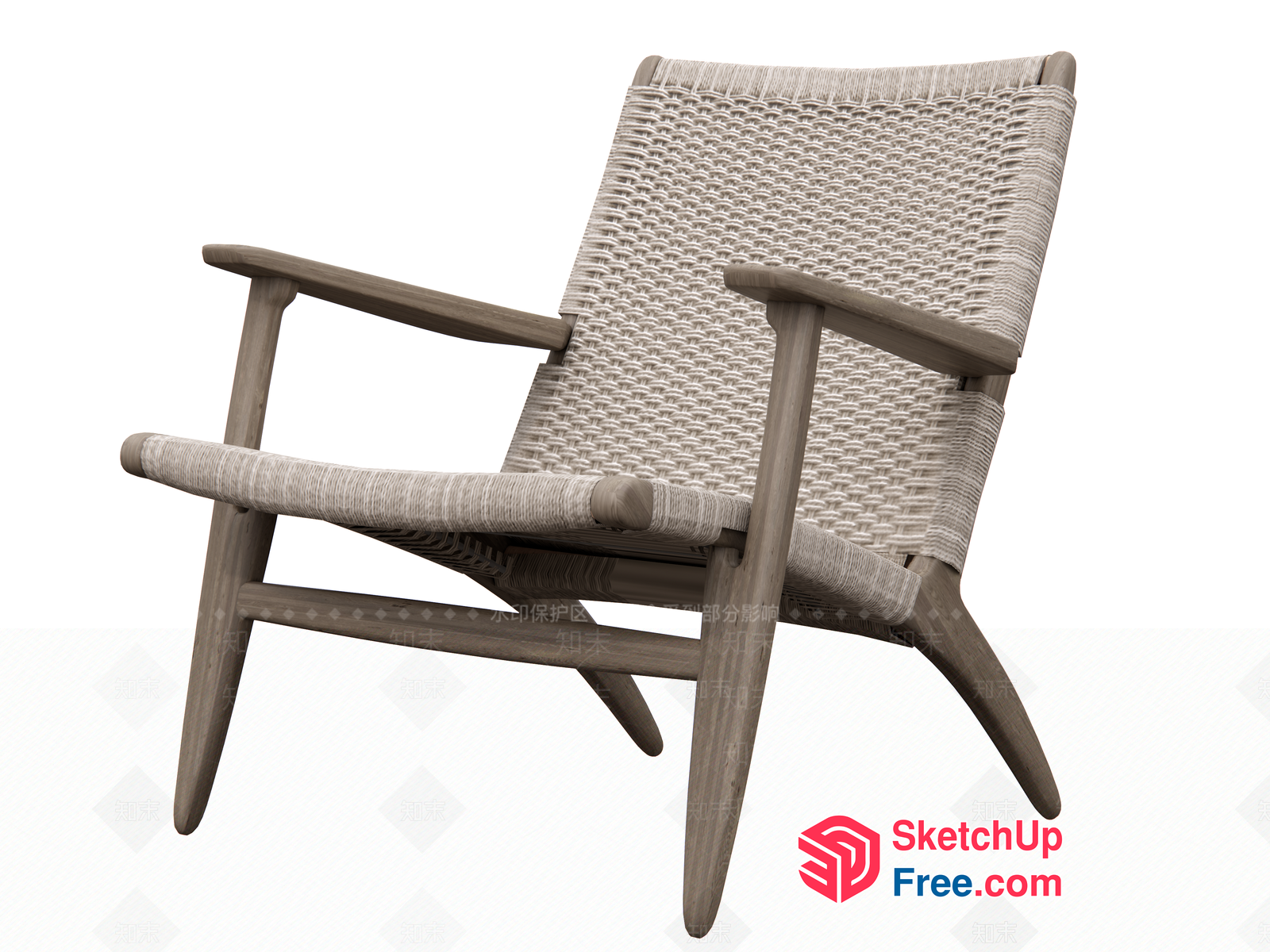 Minimalist Scandinavian Style Armchair With Natural Wood And Rope 3D SketchUp File