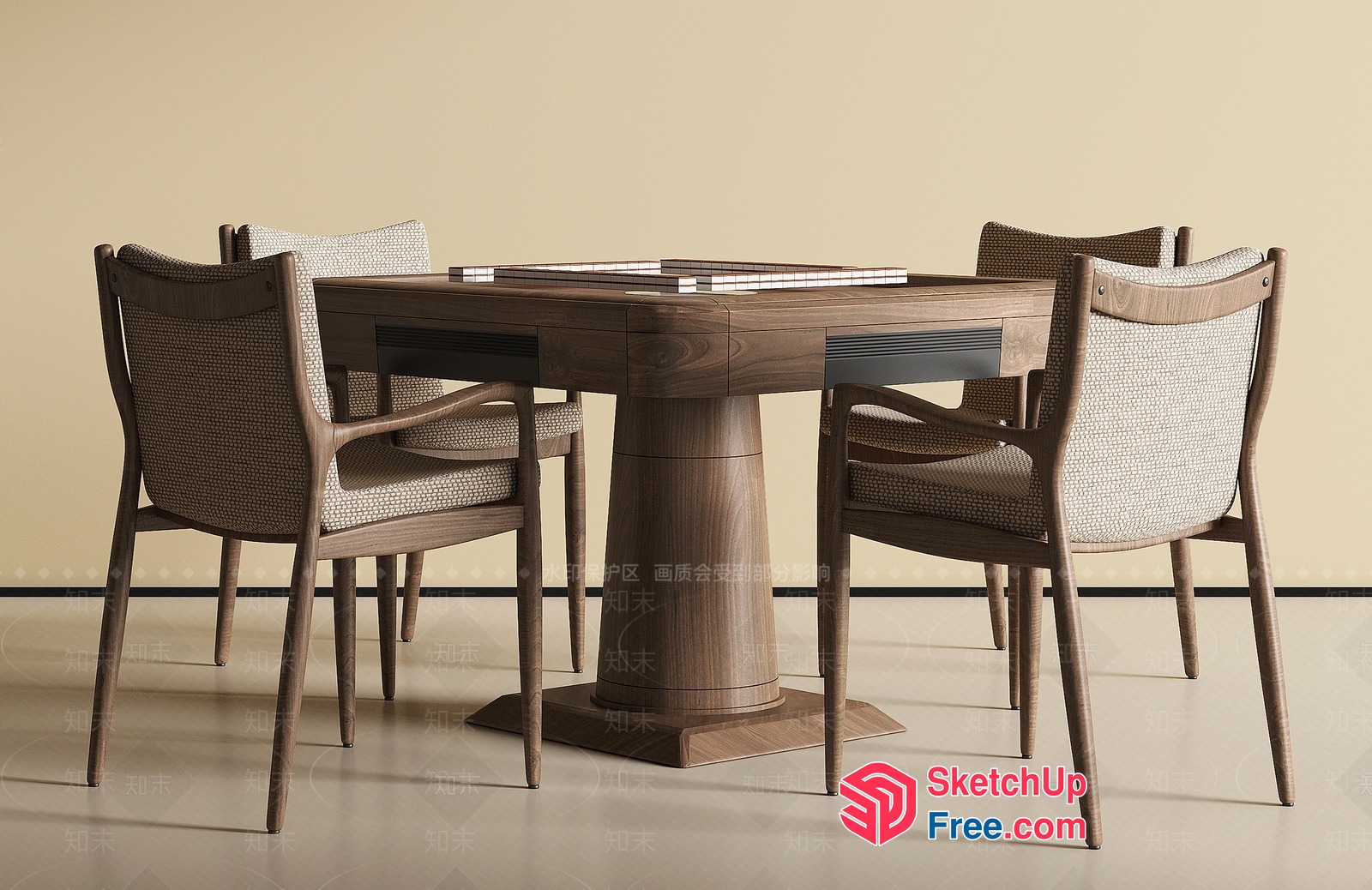 Elegant Wooden Dining Table And Chairs 3D SketchUp File