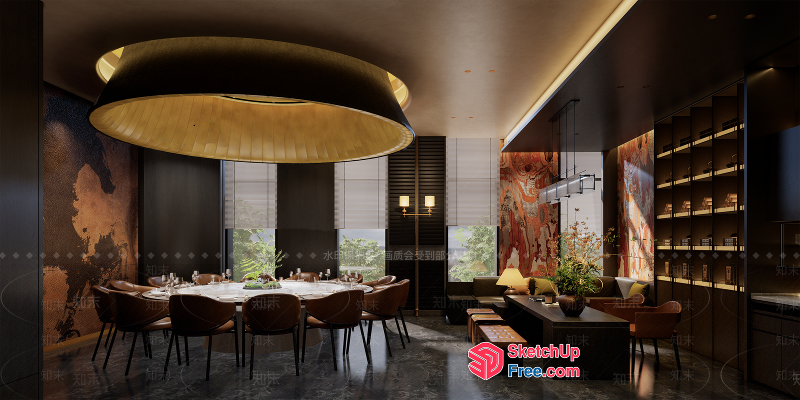 Luxurious Modern Dining Room With Elegant Lighting And Artwork 3D SketchUp File