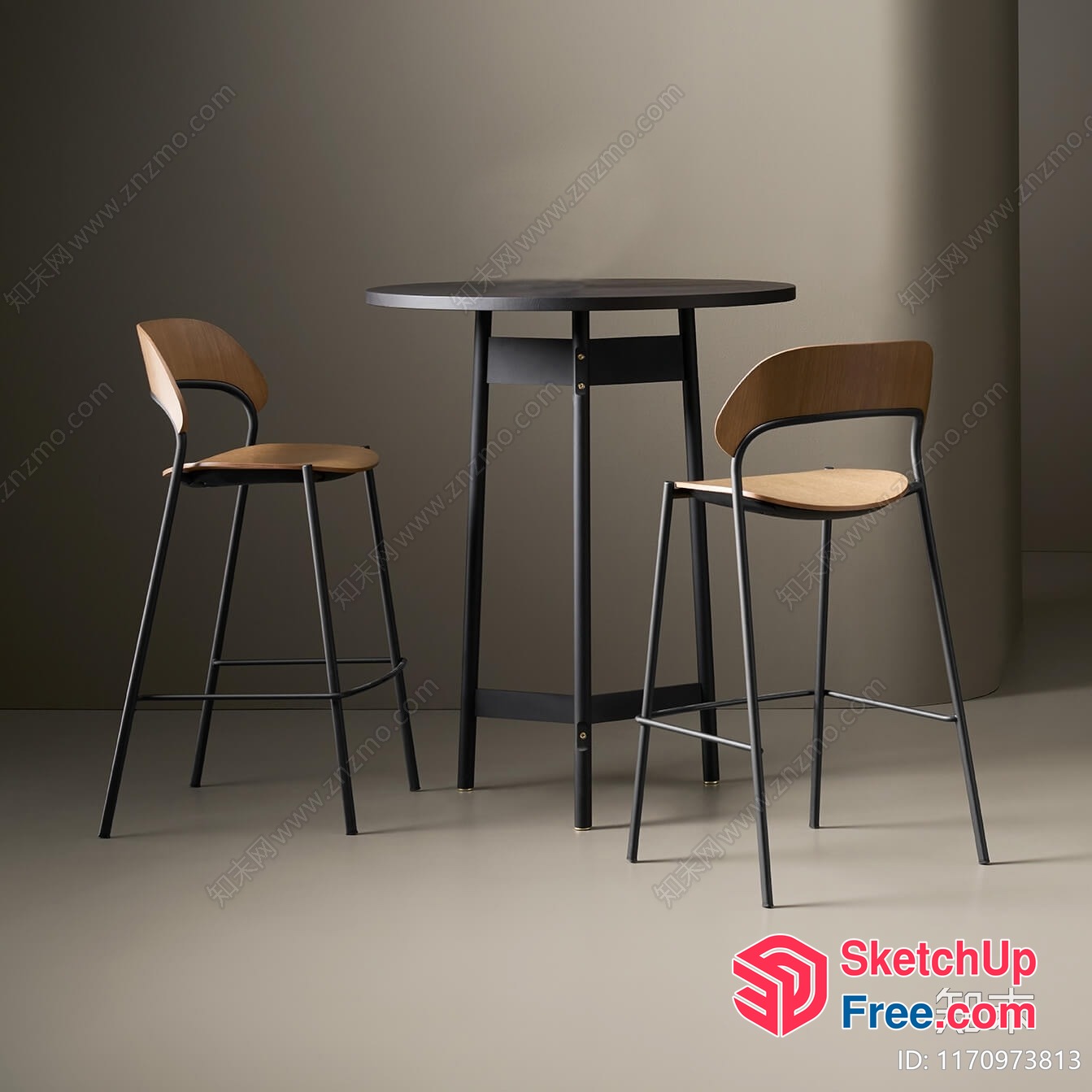 Modern Minimalist Black Bar Stools And Table Set 3D SketchUp File