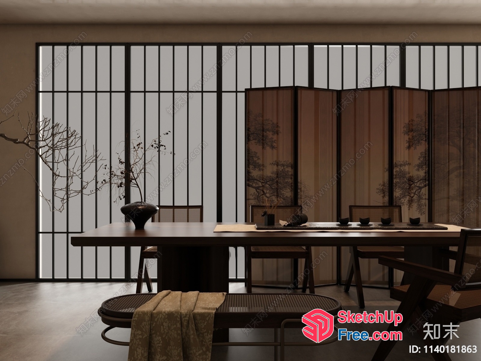 Elegant Wabi-Sabi Style Dining Room With Minimalist Decor 3D SketchUp File