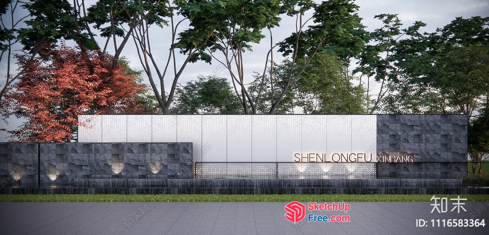 Modern Exterior Signage With Stone And Metal Accents 3D SketchUp File