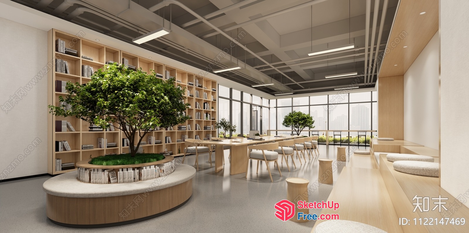 Modern Minimalist Library Interior With Natural Light 3D SketchUp File