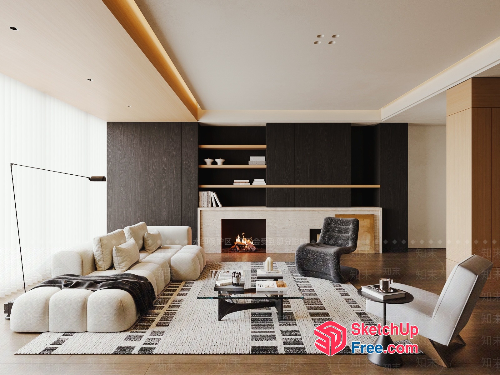 Modern Minimalist Living Room Design With Fireplace 3D SketchUp File