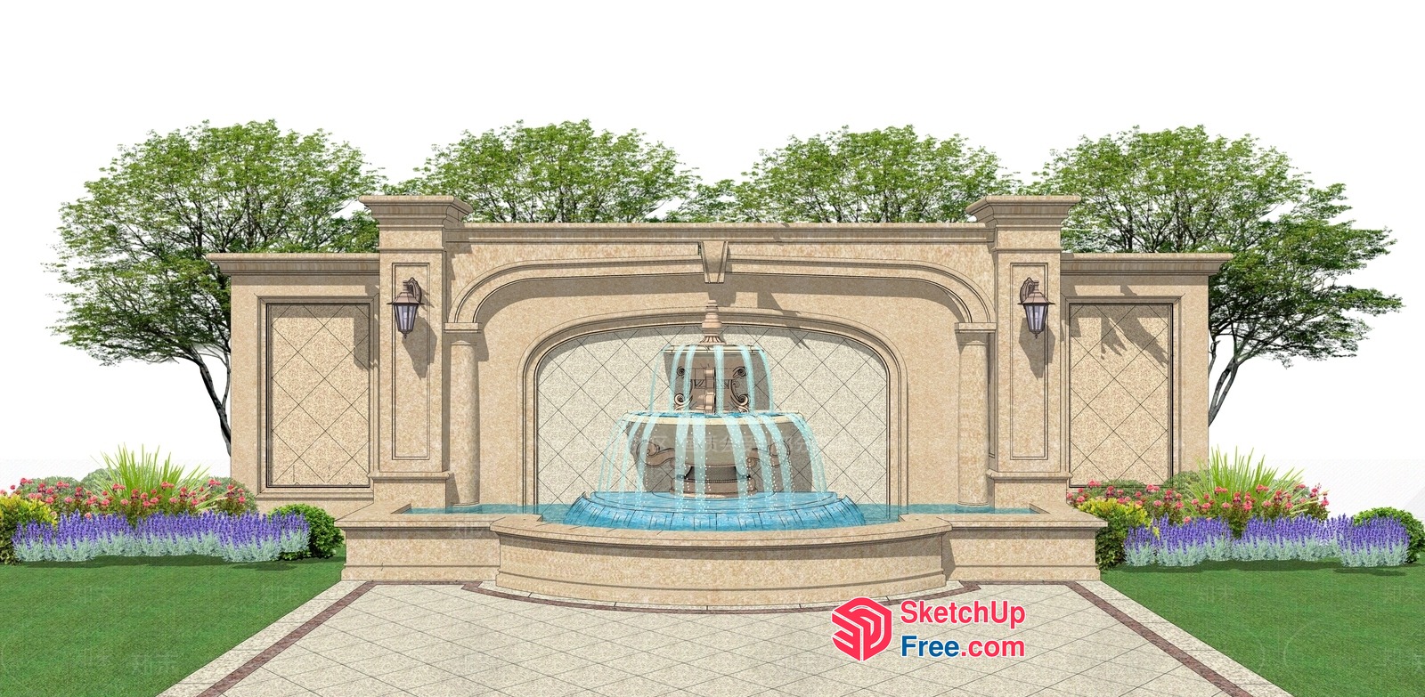 Elegant Classical Fountain With Stone And Water Features 3D SketchUp File