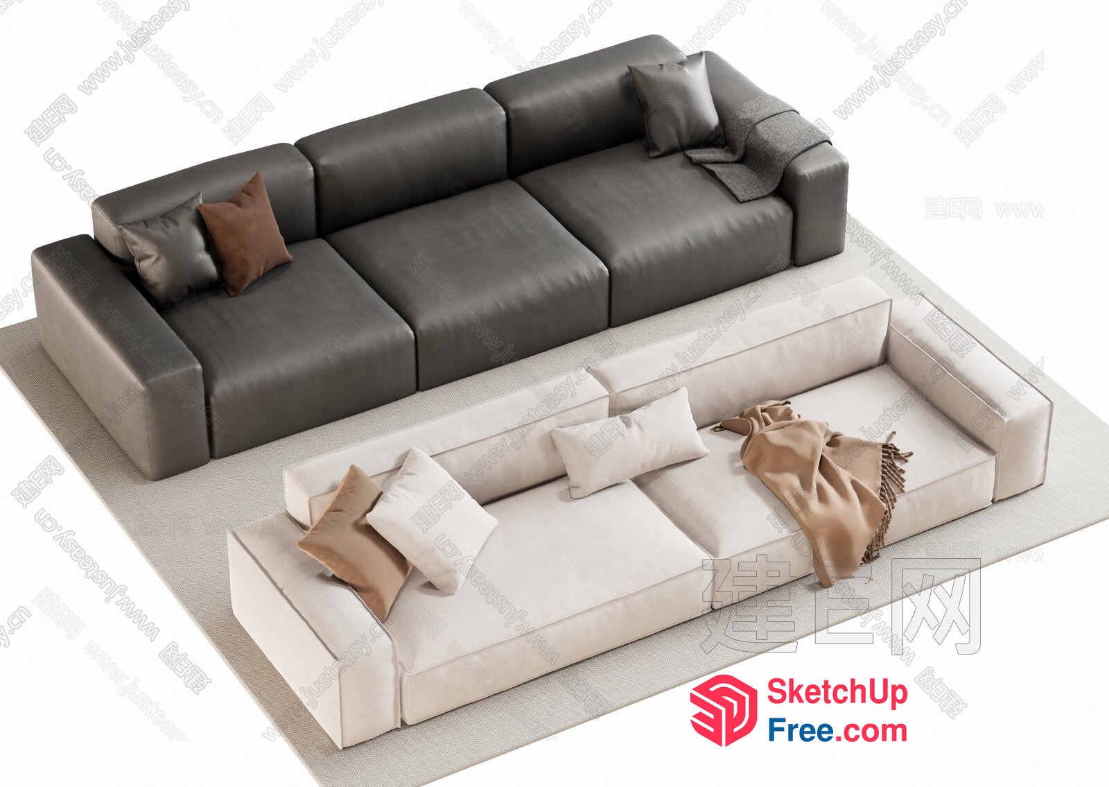 Modern Living Room Furniture Set With Grey And White Sofas 3D SketchUp File