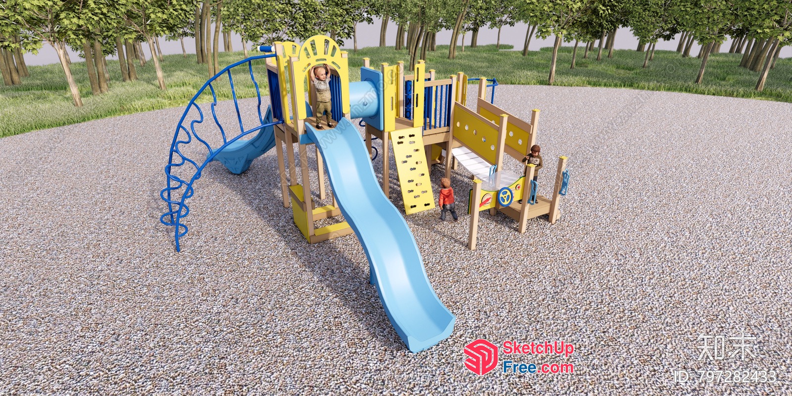 Children'S Playground Equipment With Yellow And Blue Features 3D SketchUp File