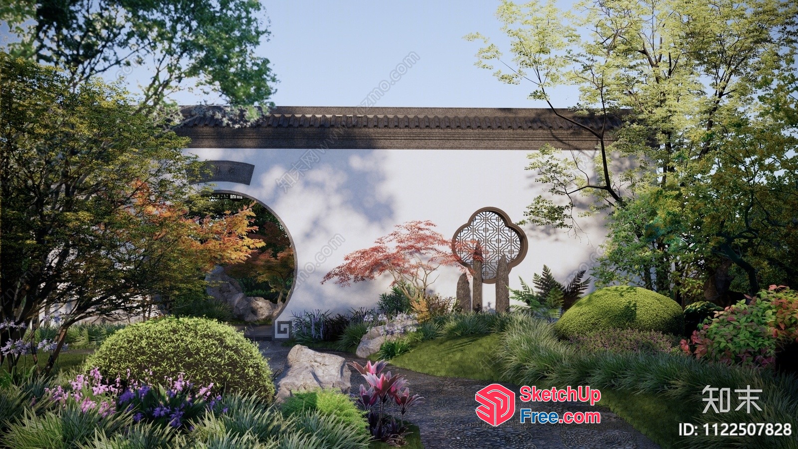 Traditional Chinese Garden Scene With Ornate Archway 3D SketchUp File