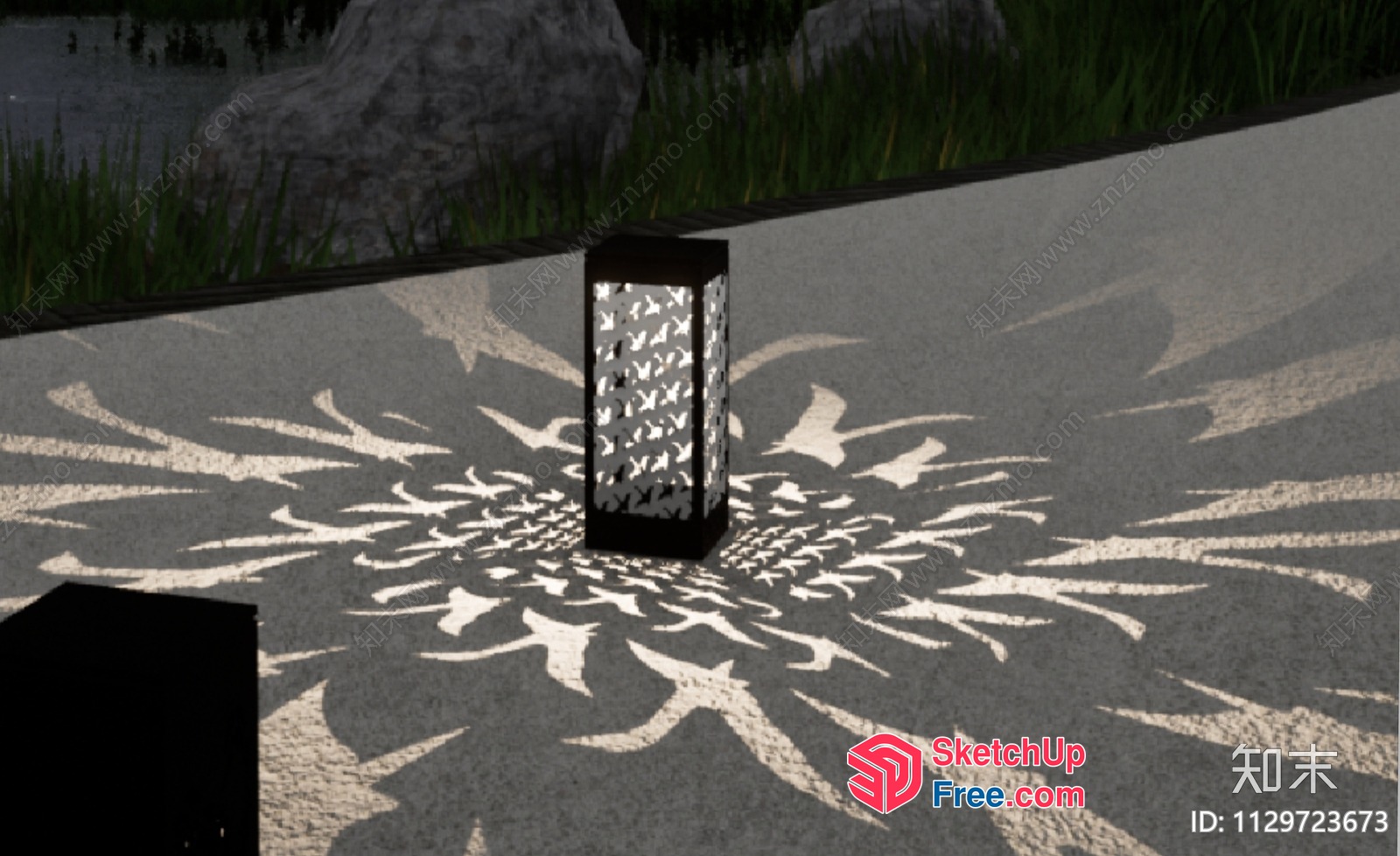 Decorative Lantern With Floral Design Pattern On The Ground 3D SketchUp File