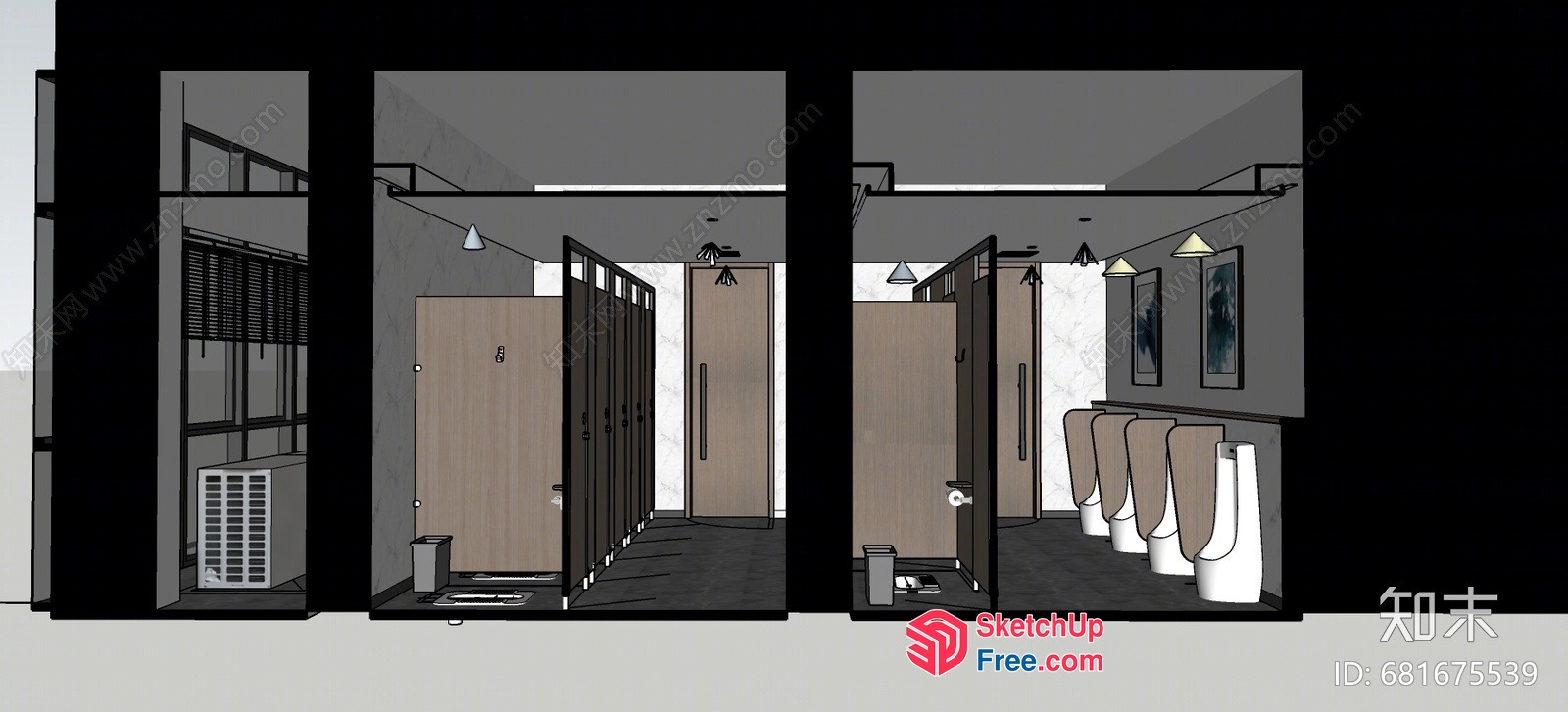 Modern Commercial Bathroom Interior Design 3D SketchUp File