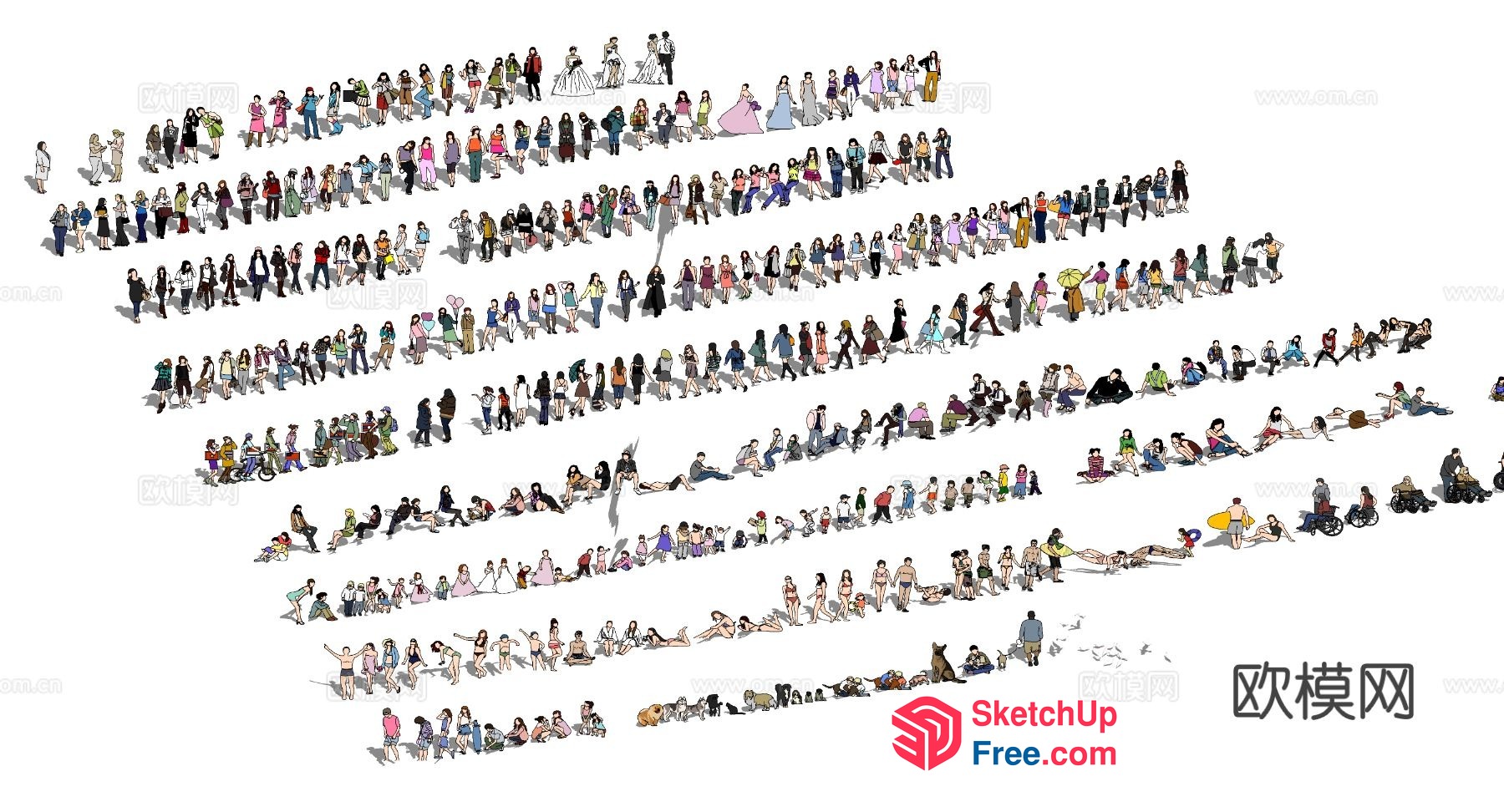 Large Group Of People In Various Poses 3D SketchUp File