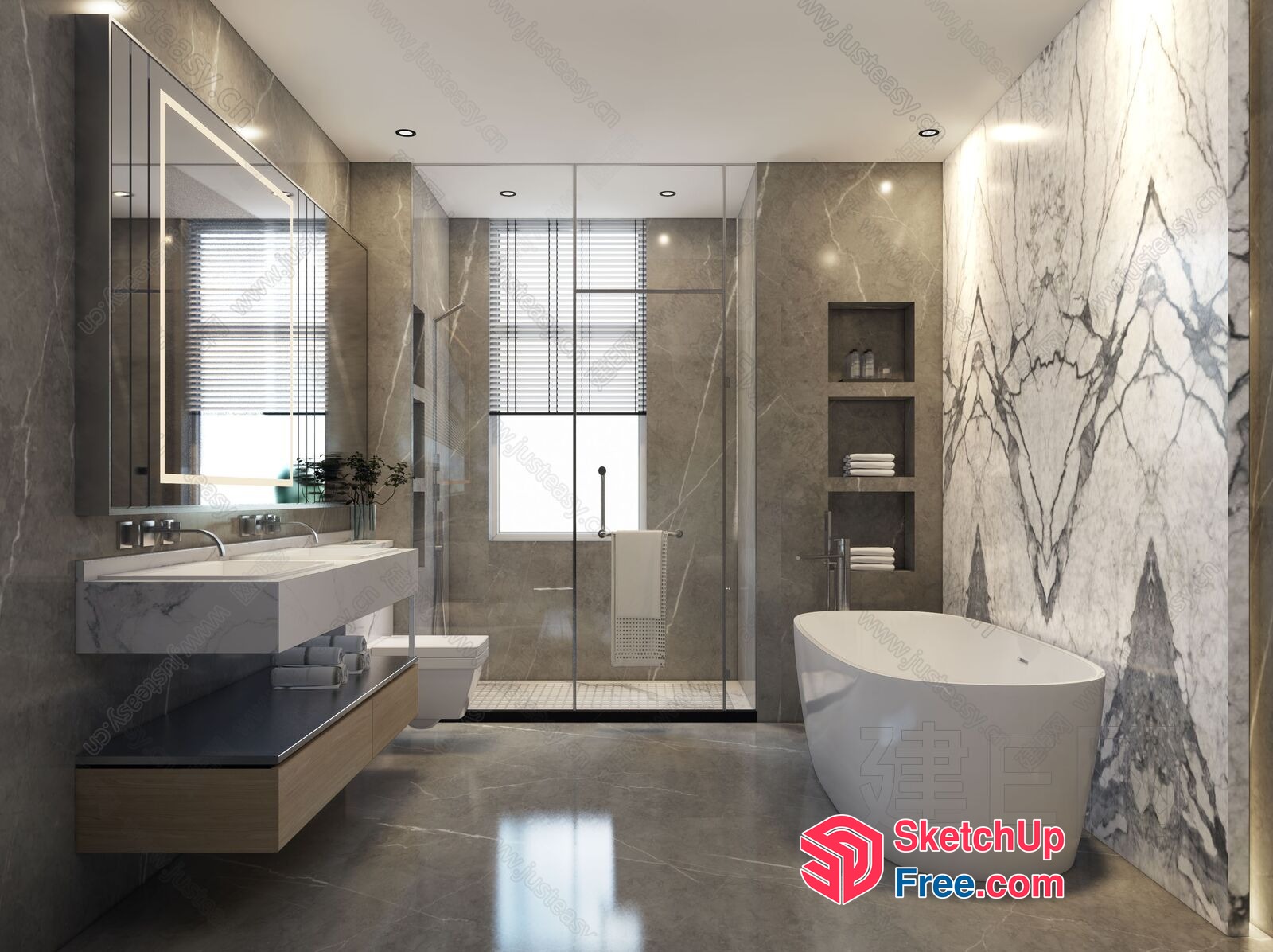 Modern Bathroom With Marble Accents And Sleek Fixtures 3D SketchUp File