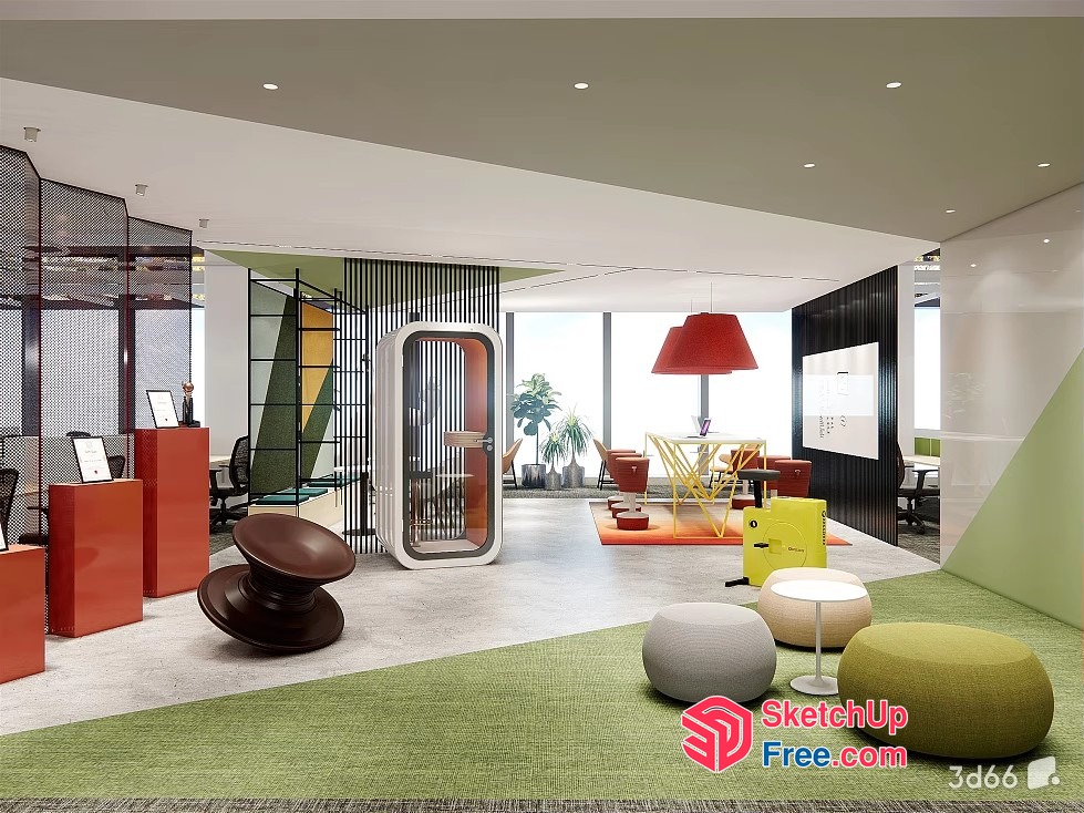 Modern Office Space With Vibrant Furniture And Decor 3D SketchUp File