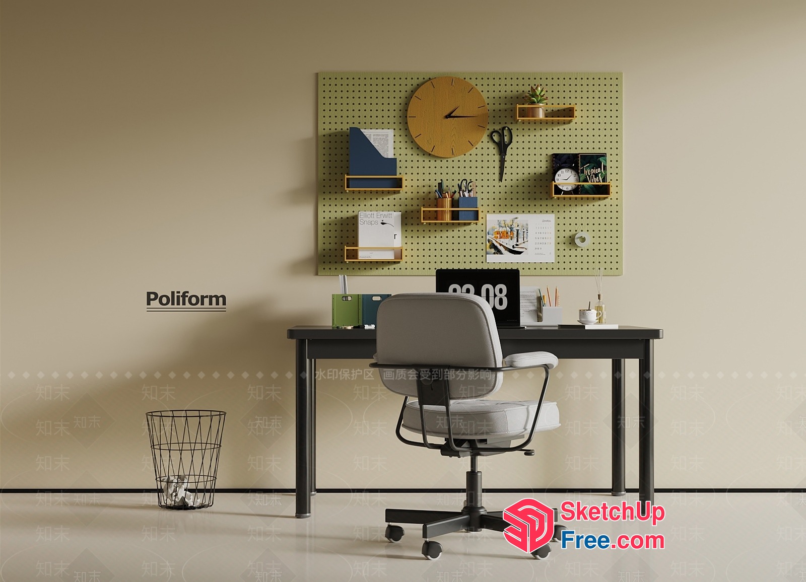 Office Workspace With Modern Desk And Chair 3D SketchUp File