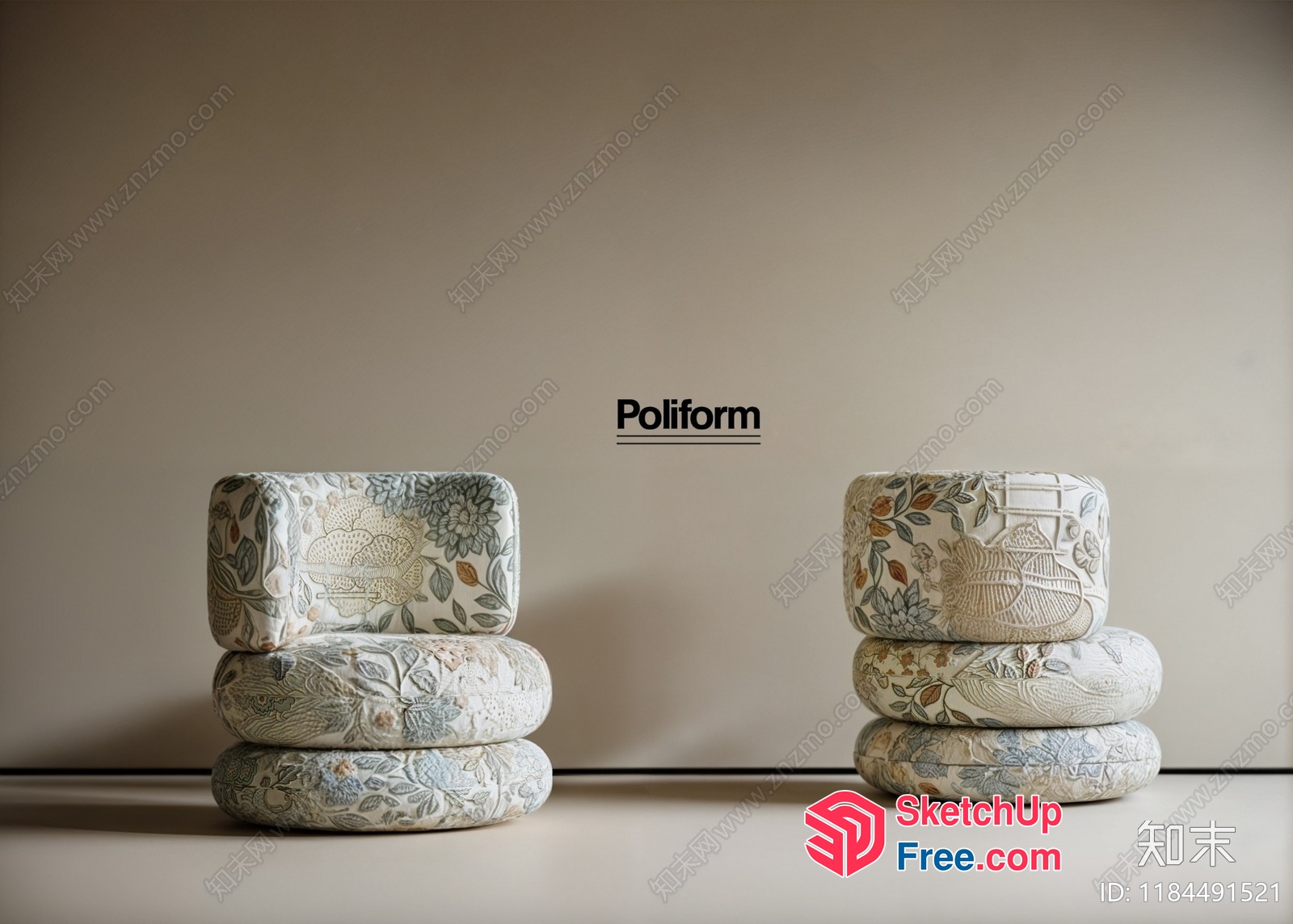 Elegant Floral Patterned Pillows And Chairs 3D SketchUp File