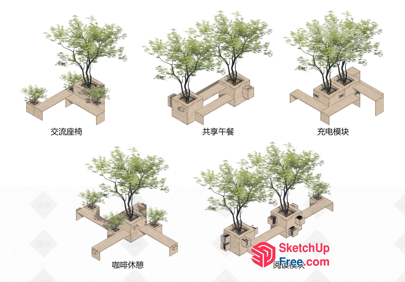 Modern Tree Planting Arrangement 3D SketchUp File