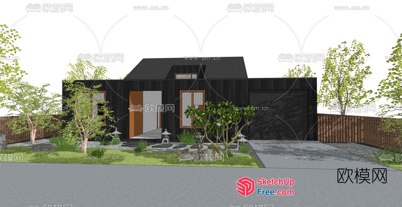 Exterior Japanese Style House With Simple Decorations 3D SketchUp File