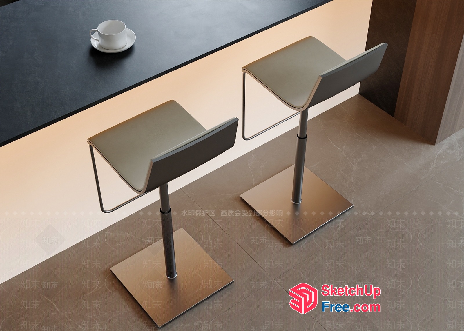 Modern Minimalist Office Chairs With Metal Base 3D SketchUp File