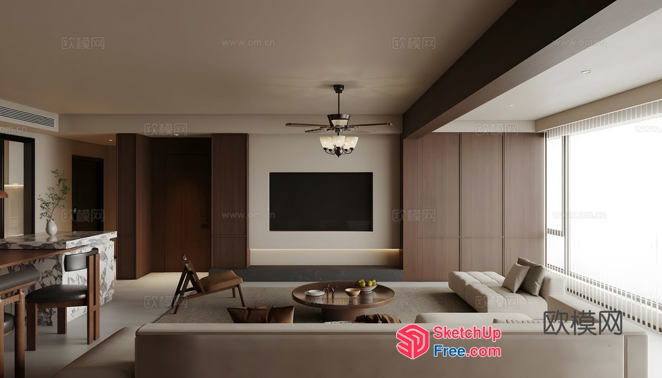 Modern Living Room With Elegant Furniture And Natural Lighting 3D SketchUp File