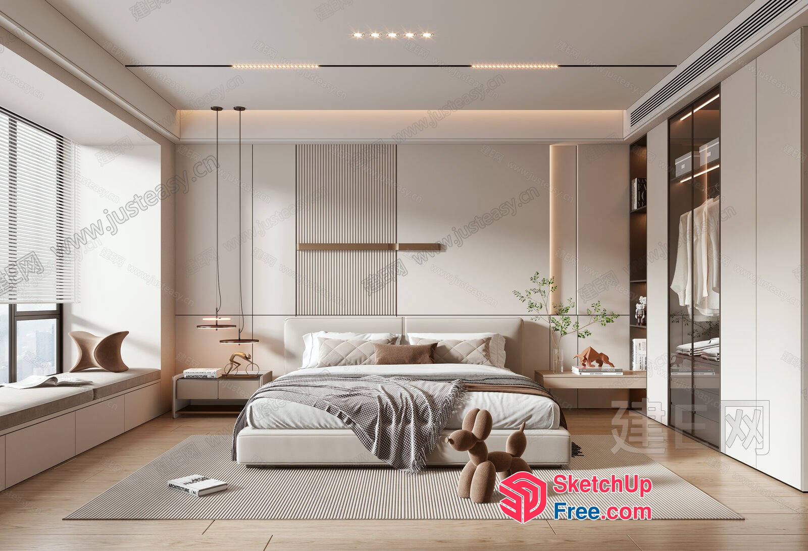 Modern Minimalist Bedroom Interior With Neutral Color Scheme 3D SketchUp File