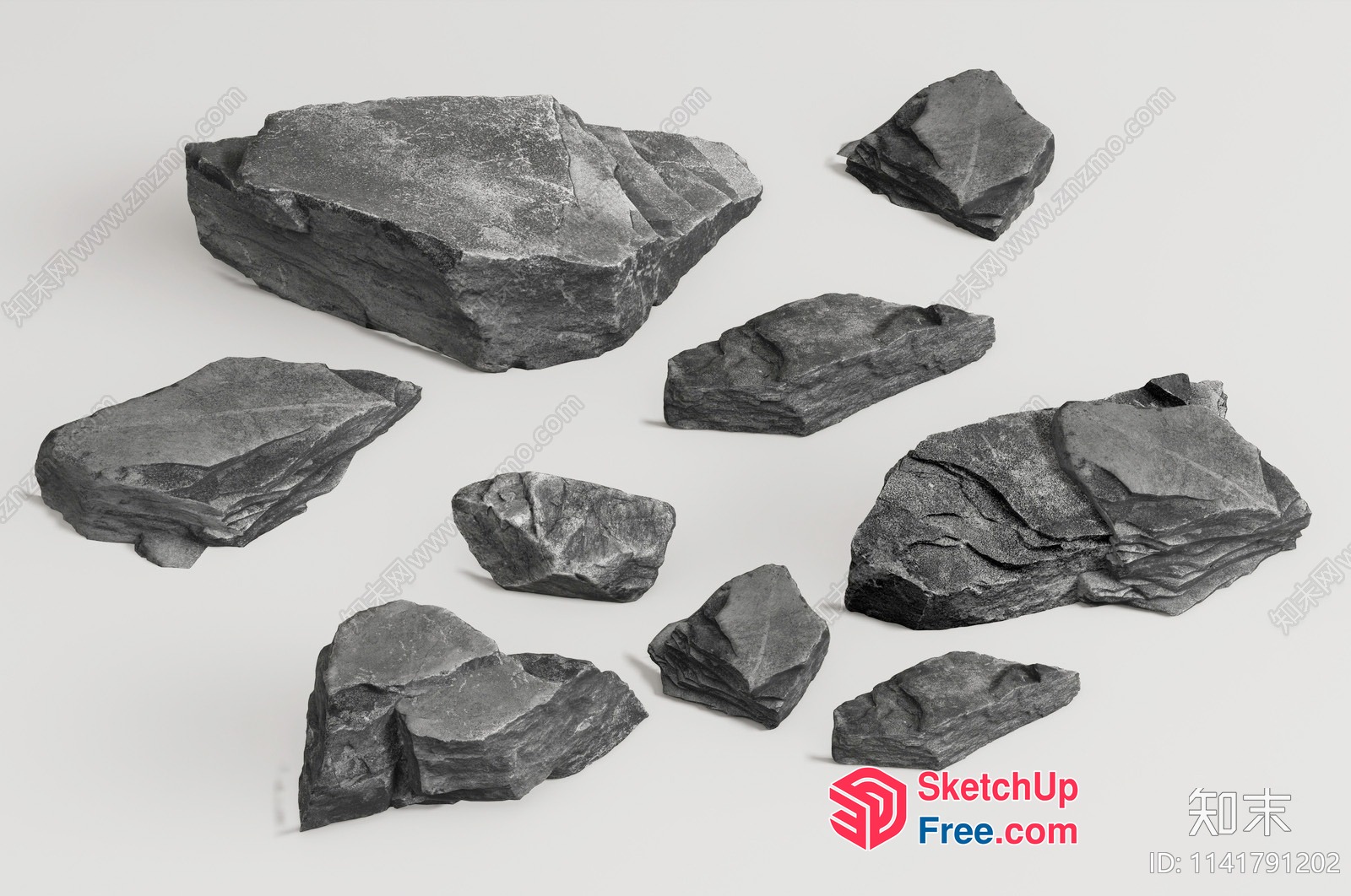 Rough Dark Grey Slate Rocks 3D SketchUp File
