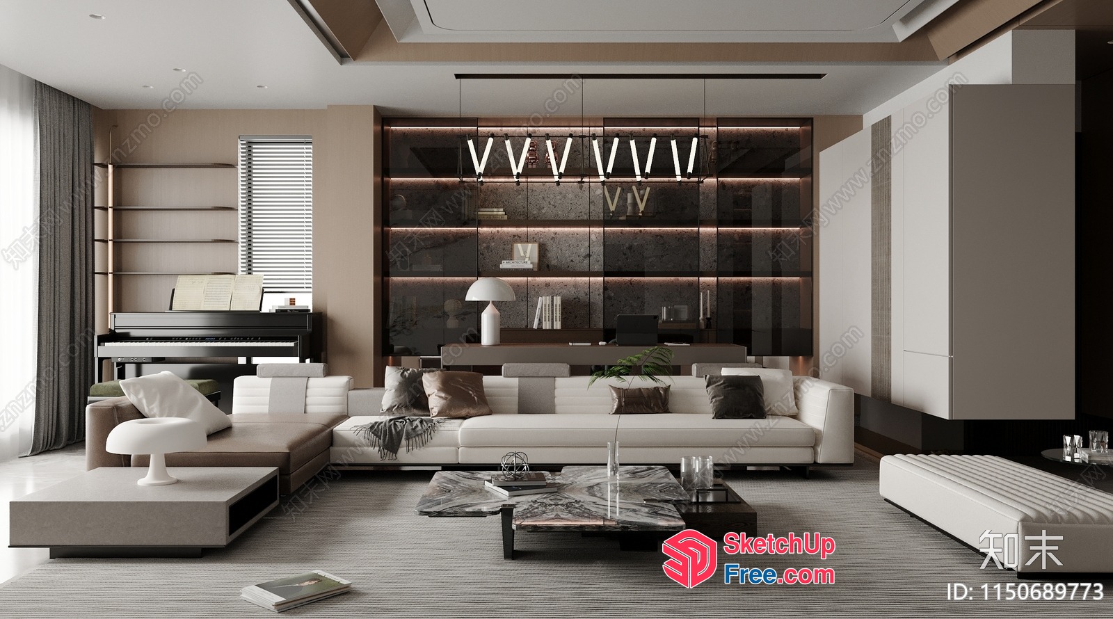 Modern And Elegant Living Room With White Sofa And Coffee Table 3D SketchUp File