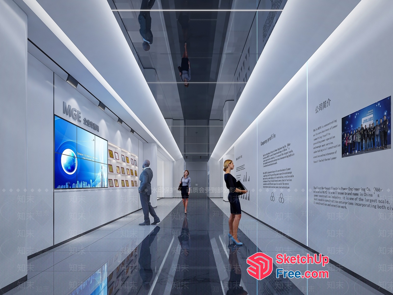 Interior Of Modern Office Building With Sleek White Walls And Polished Floors 3D SketchUp File