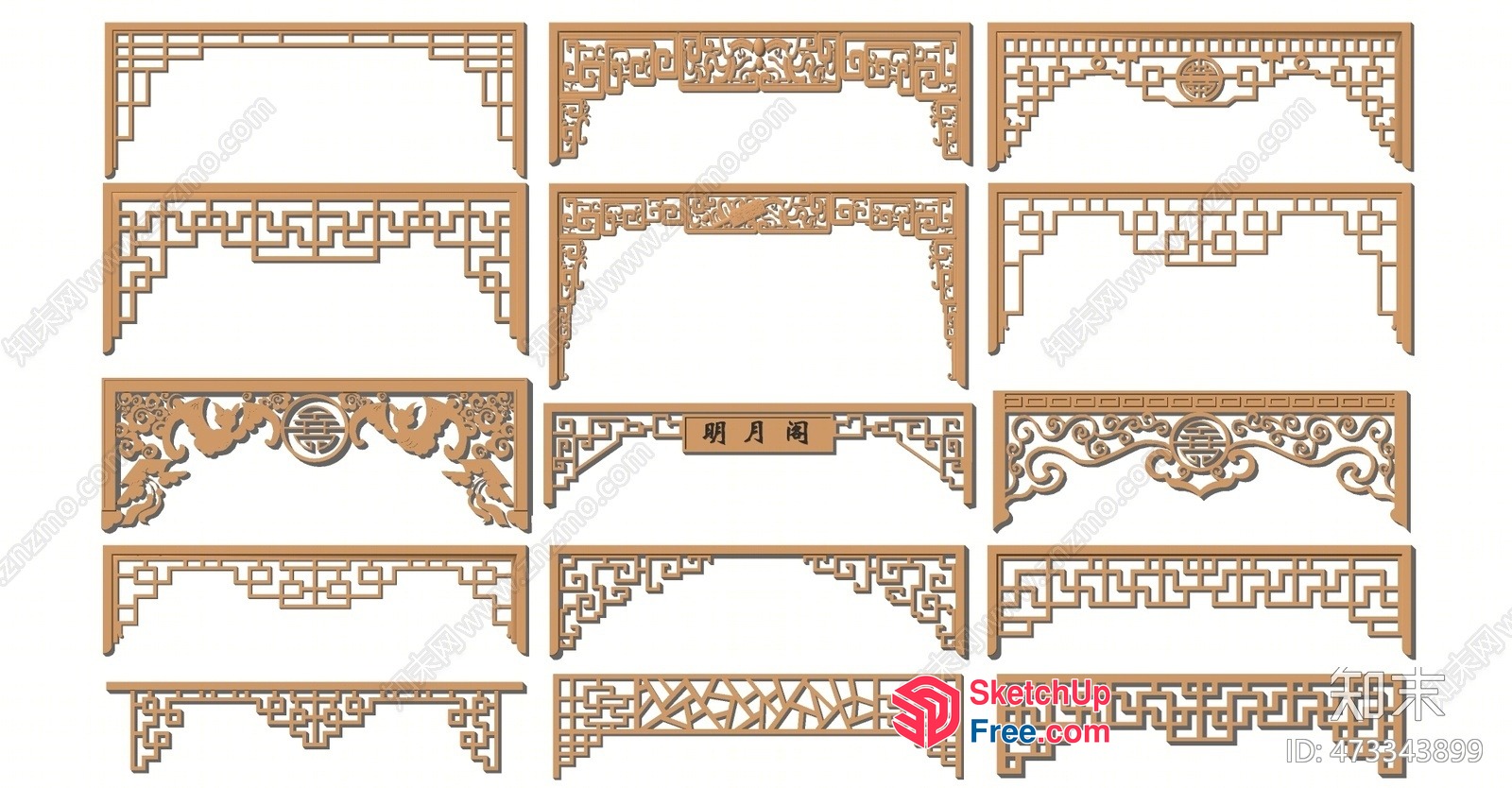 Traditional Asian Decorative Wall Panel Set 3D SketchUp File