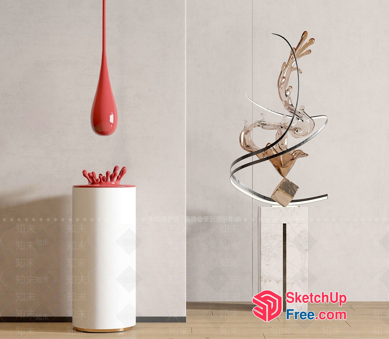 Modern Sculpture Artwork With Sleek Glass And Metal Accents 3D SketchUp File