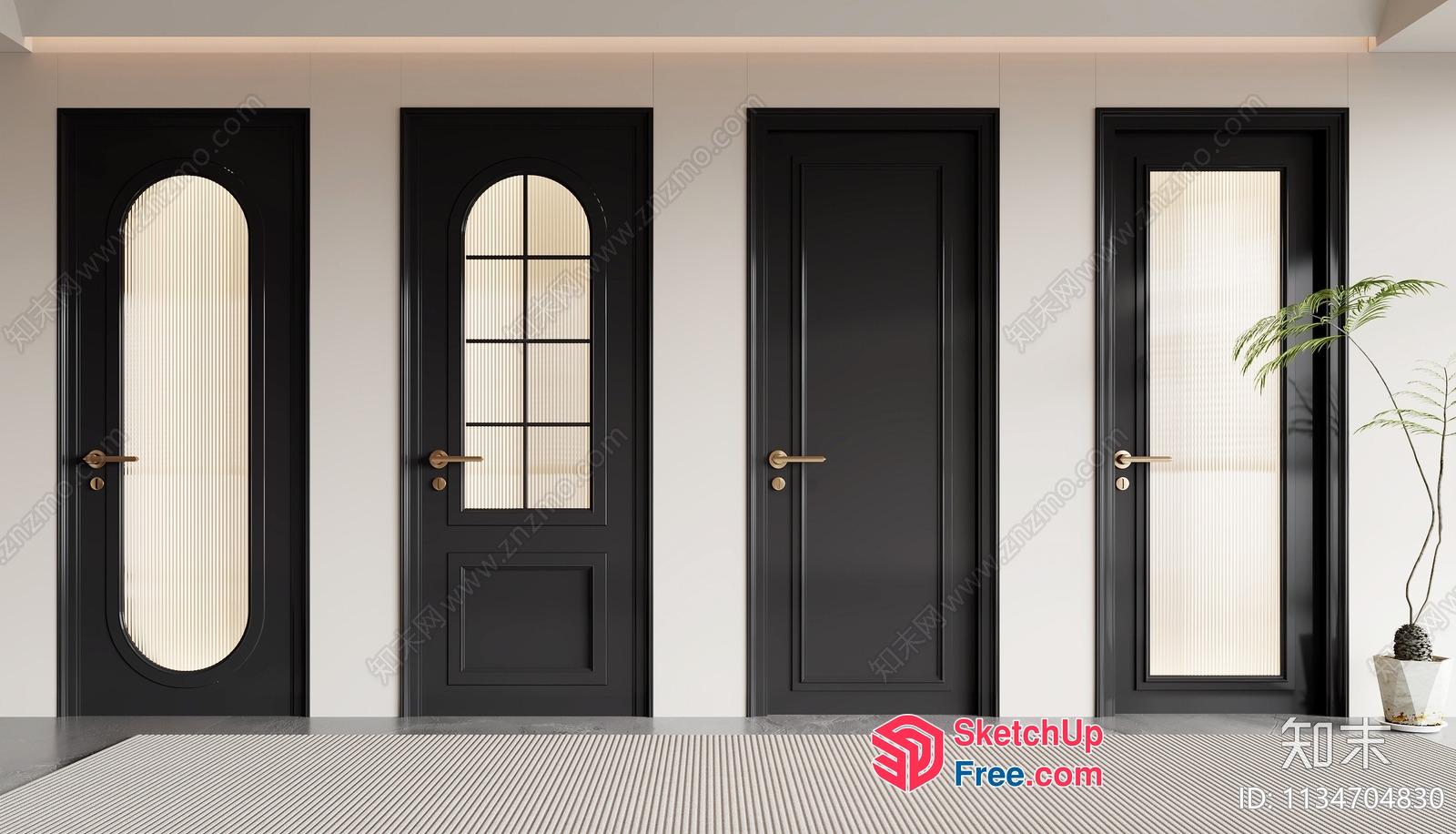 Four Doors In A Modern Interior Setting 3D SketchUp File