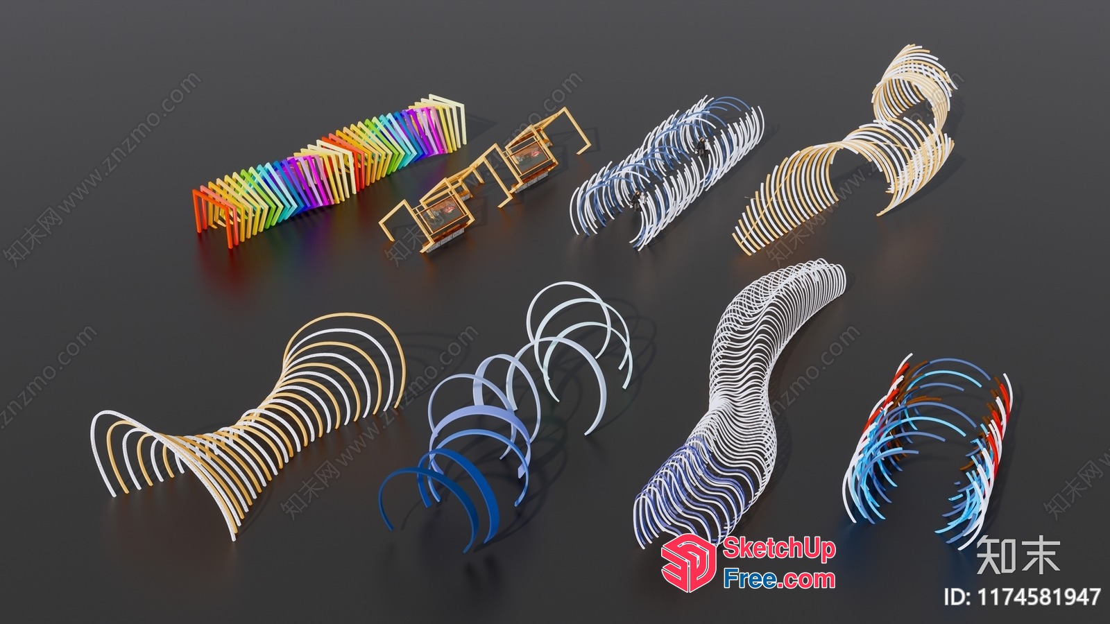 Colorful 3D Spiral Shapes 3D SketchUp File