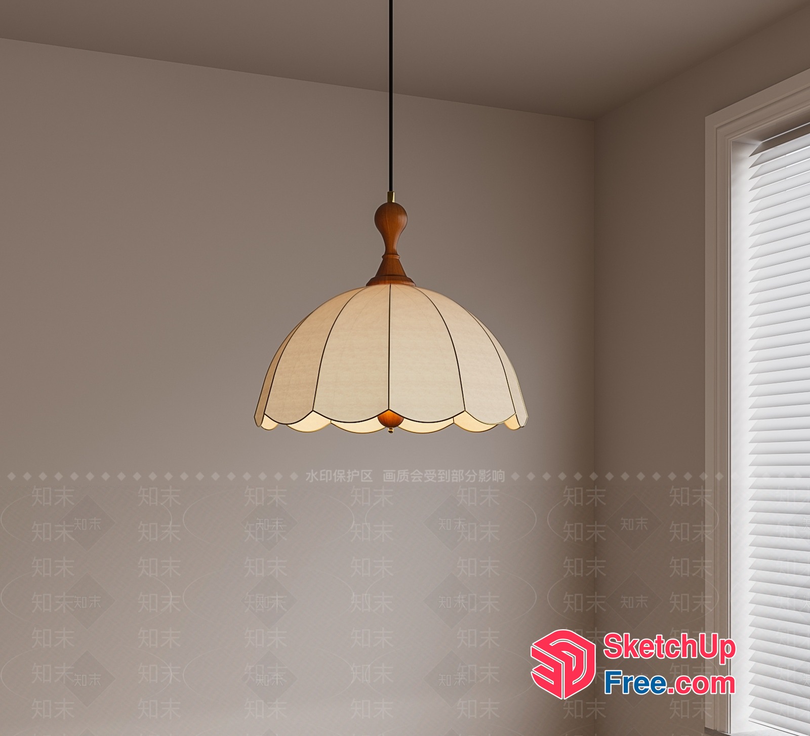 Elegant Hanging Lamp Shade With Wood Accent 3D SketchUp File