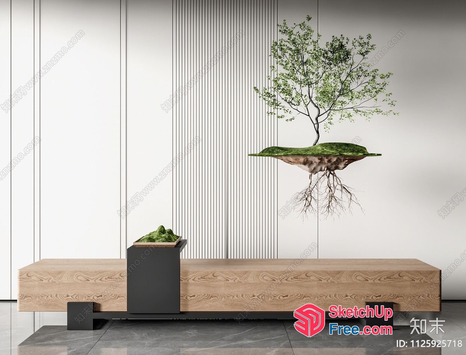 Tree Growing Out Of The Floor In A Modern Interior 3D SketchUp File