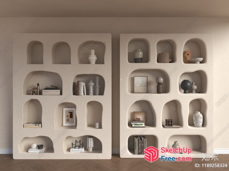 Modern Minimalist Bookcase With Curved Shelves 3D SketchUp File