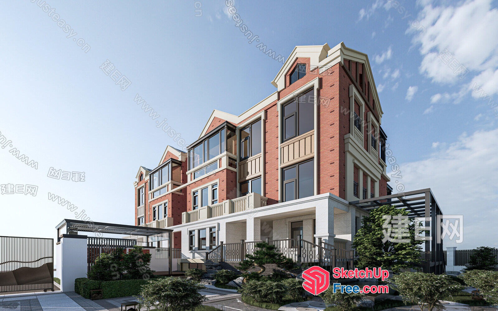 Ornate Exterior Facade With Balconies And Stairs 3D SketchUp File
