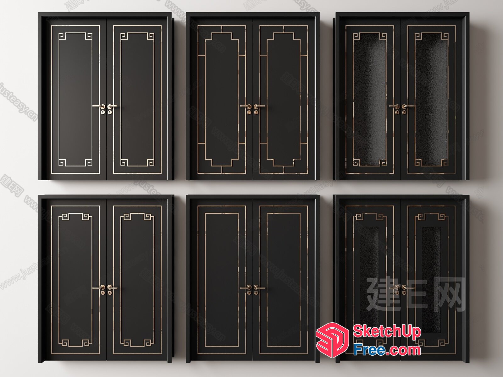 Elegant Black And Gold Decorative Doors 3D SketchUp File