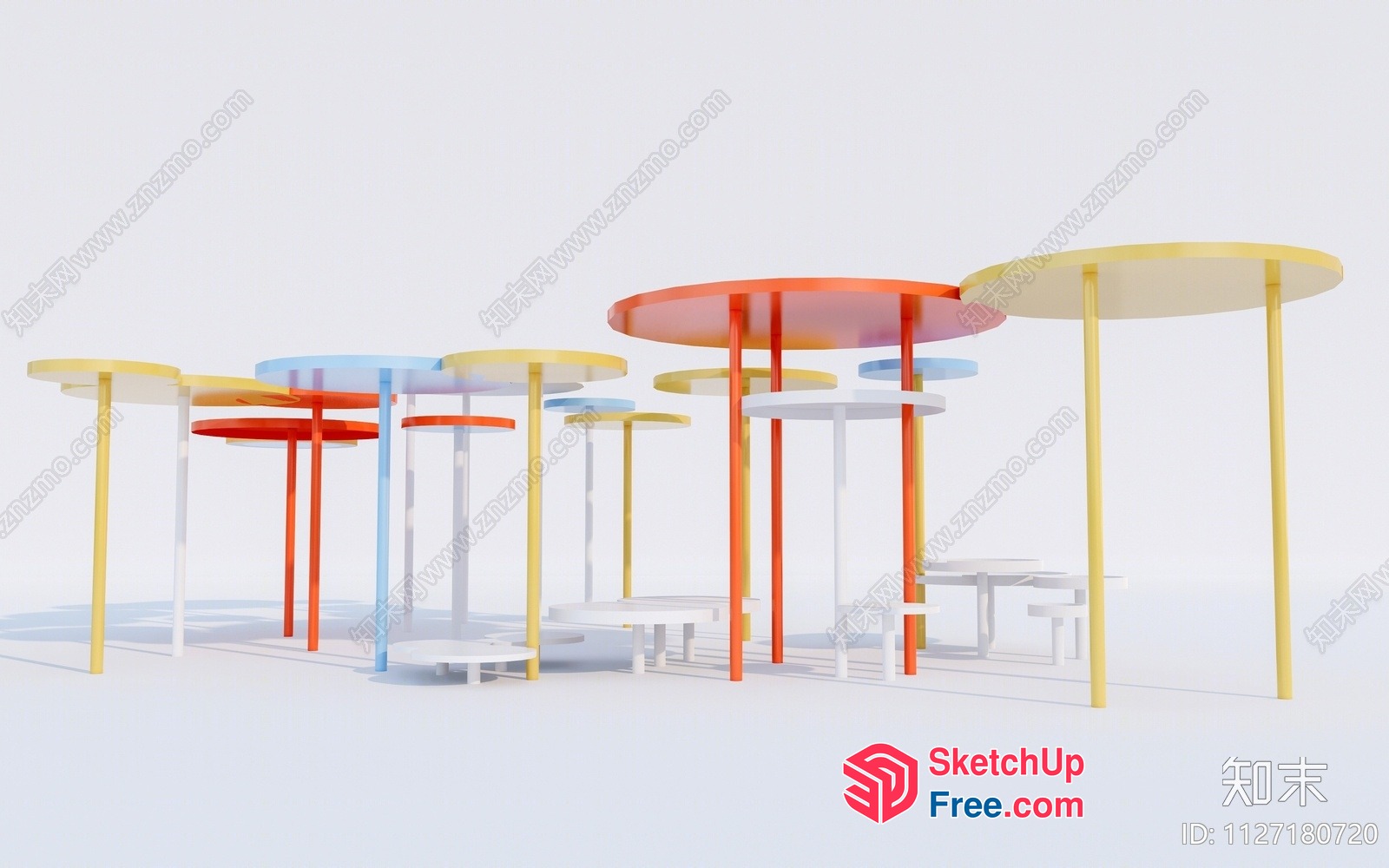 Colorful Mushroom-Shaped Tables And Stools 3D SketchUp File