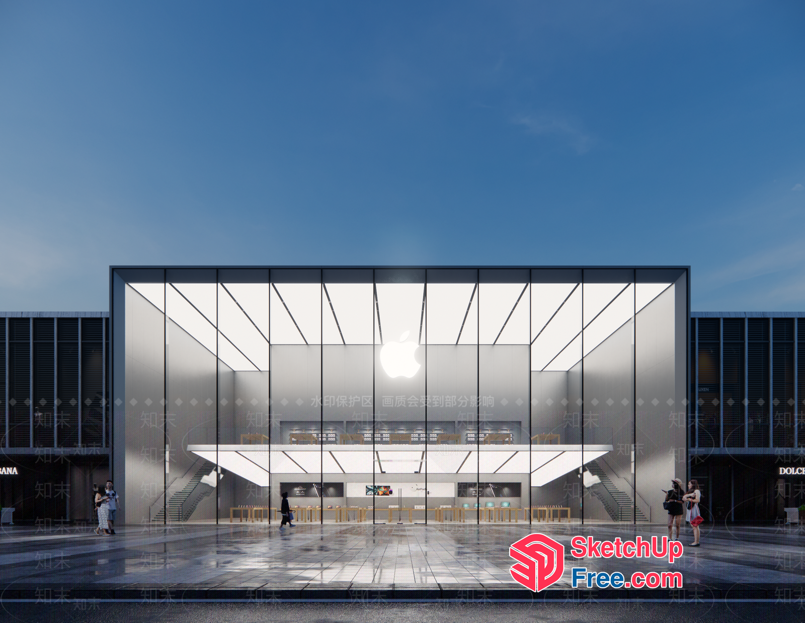 Modern Glass And Steel Commercial Street Cladding 3D SketchUp File