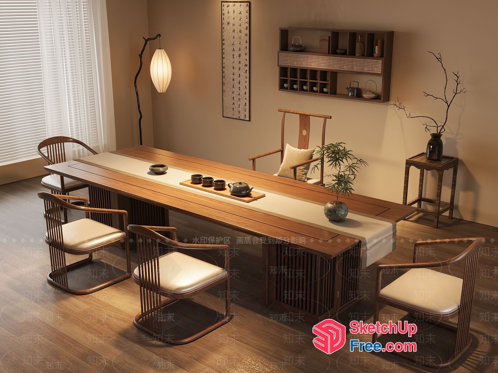 Elegant Japanese-Inspired Dining Room 3D SketchUp File