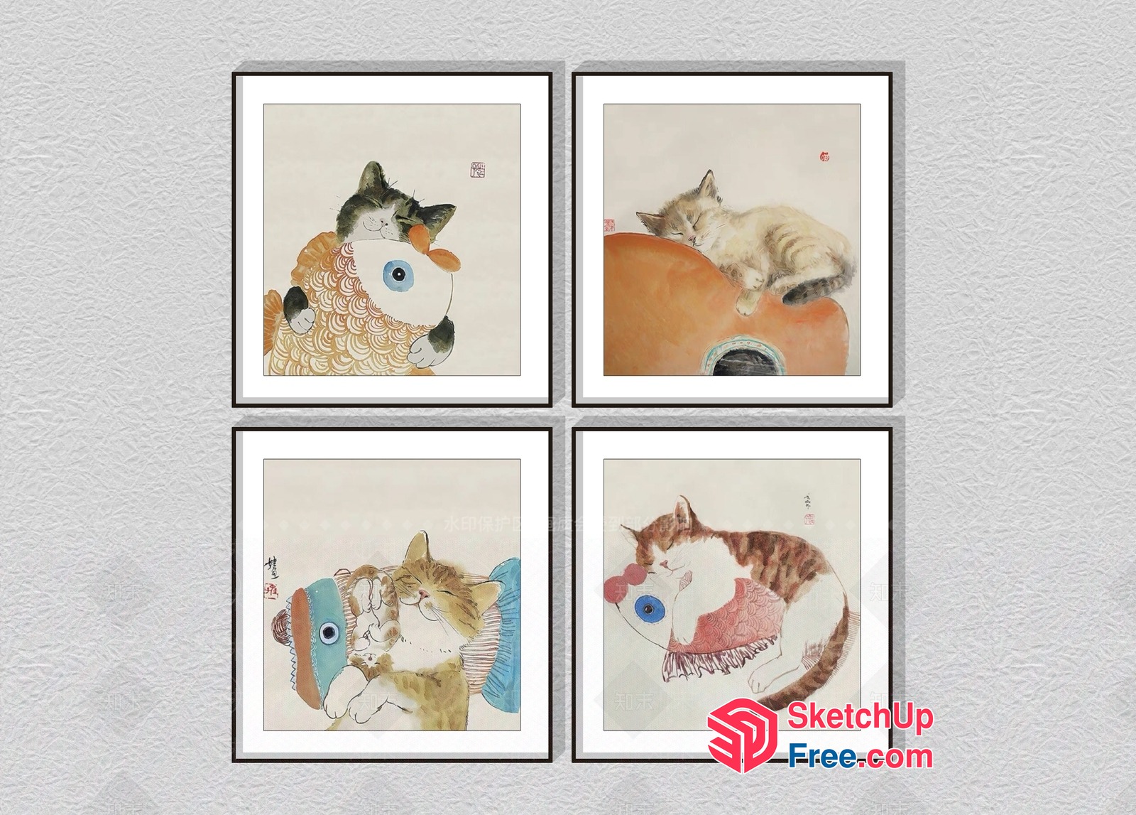 Cozy Cat Artwork Collection 3D SketchUp File