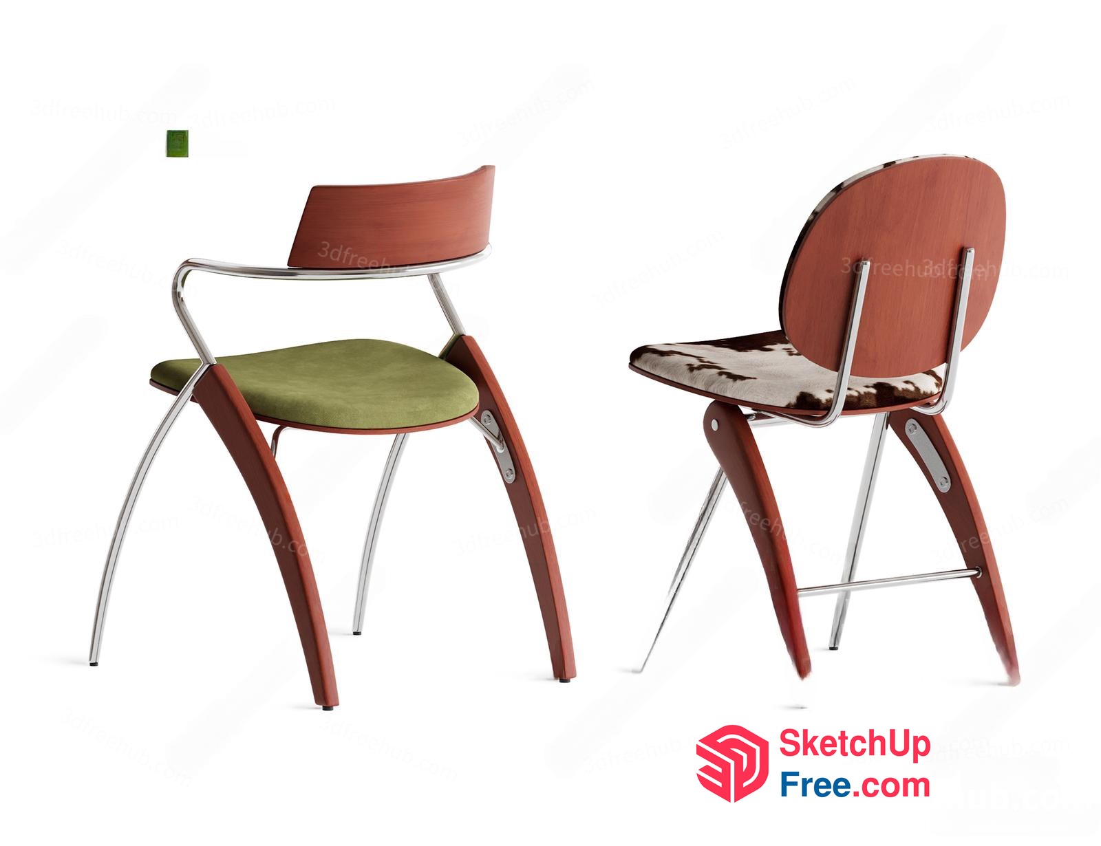 Modern Wooden Chair With Green Seat And Chrome Frame 3D SketchUp File