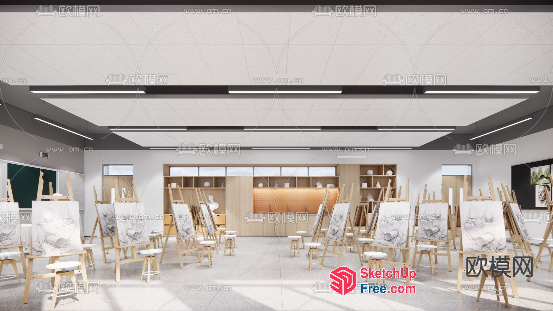 Modern Art Studio With Easels And Natural Light 3D SketchUp File